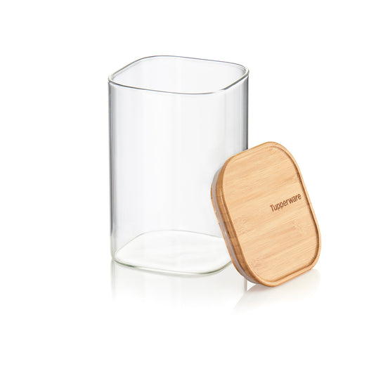 Bocal carré verre & bambou 1,1L